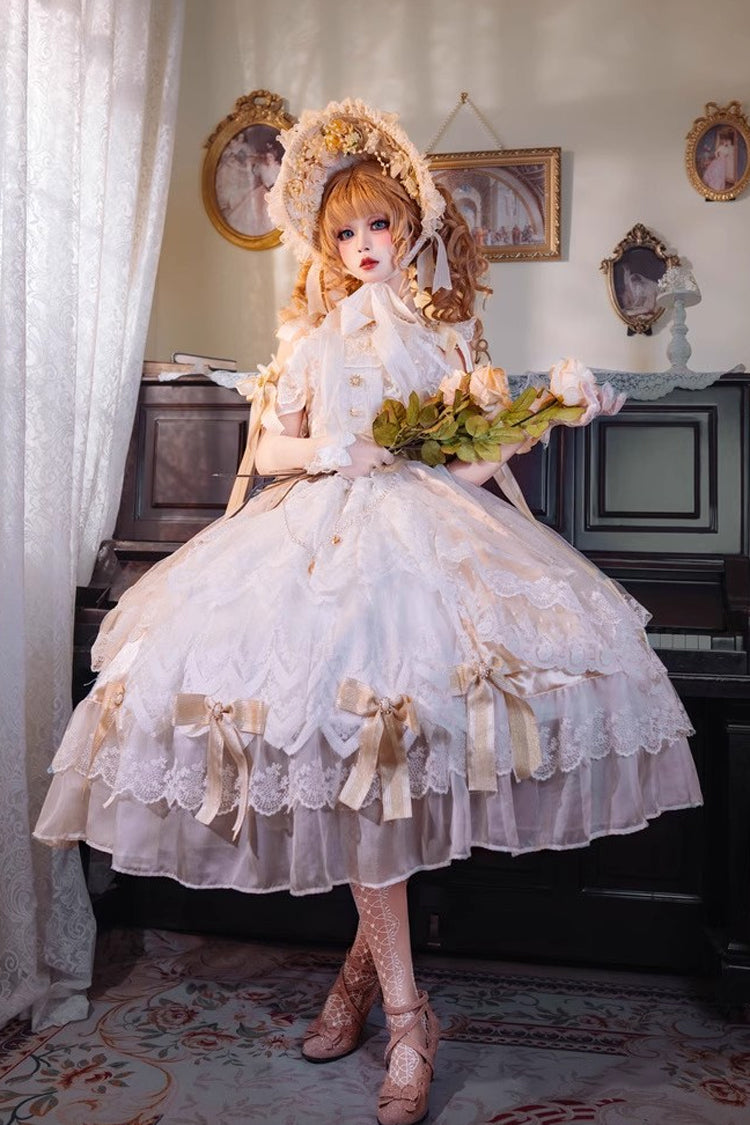 Yellow [Glazed Phantom] Off Shoulder Ruffle Hanayome Bowknot Lace Sweet Elegant Lolita Dress