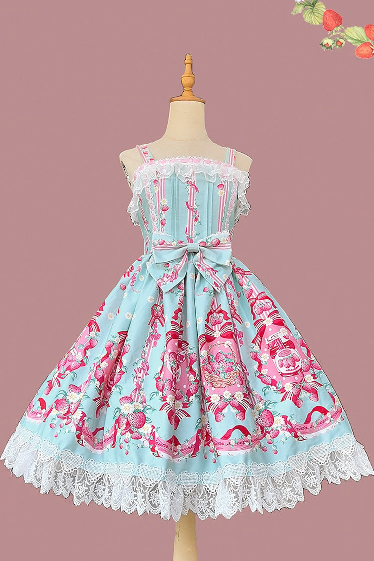 [Strawberry Chef] Sleeveless Print Bowknot Lace Sweet Lolita Jsk Dress 4 Colors