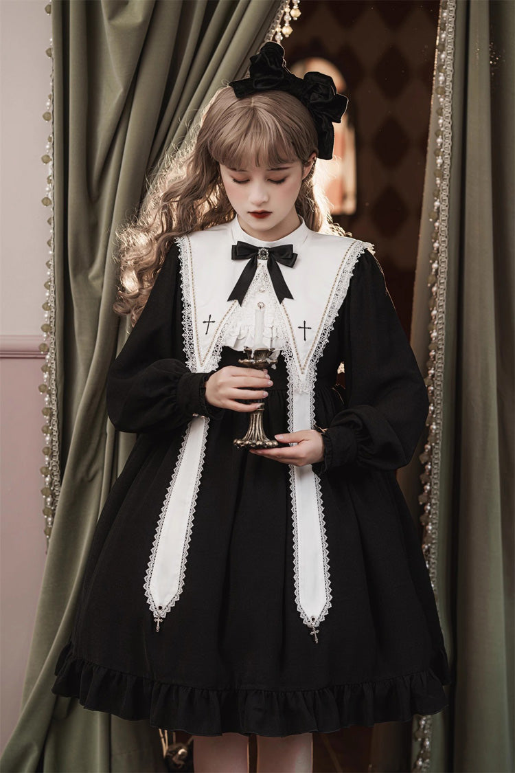 Black Long Sleeves Ruffle Bowknot Classic Gothic Elegant Nun Lolita Dress
