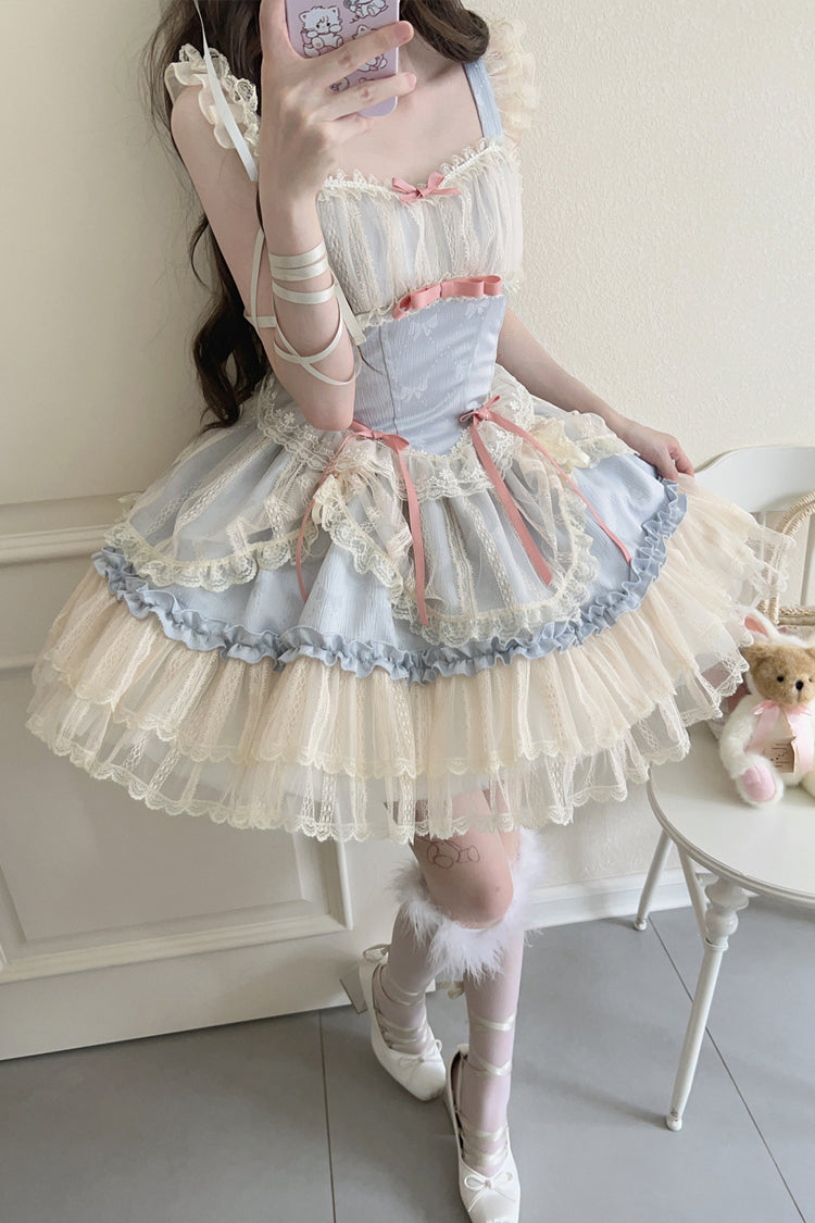 [Flower Season] Bowknot Lace Sweet Ballet Lolita Jsk Dress 4 Colors