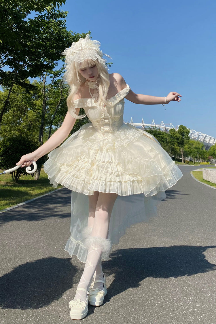 Abricot [Gâteau à la crème] Robe sans manches à volants multicouches avec nœud papillon doux princesse Lolita Jsk 