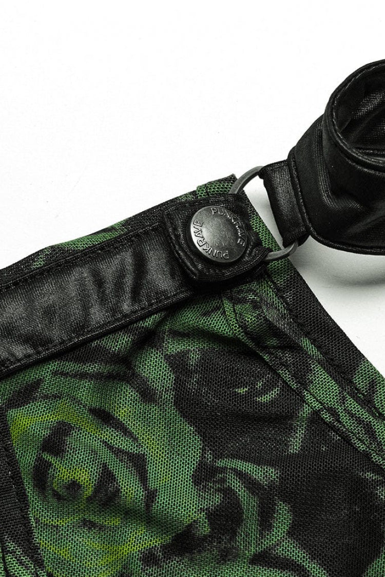 Asymmetrische schulterfreie ärmellose Print Damen Steampunk Neckholder Weste 2 Farben