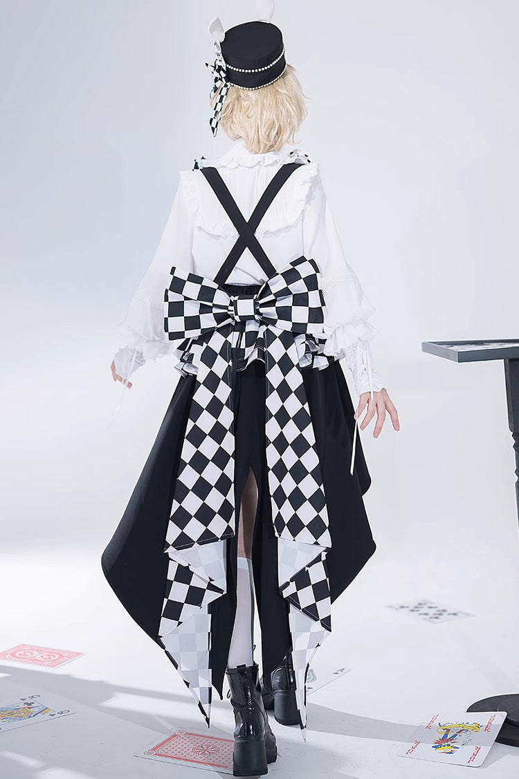 Black/White Rabbit Theater Checkerboard Print Ouji Lolita Waist Bowknot