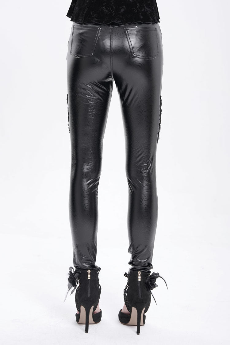 Schwarze Kette aus Kunstleder mit Spitzenbesatz Damen Gothic Hose 