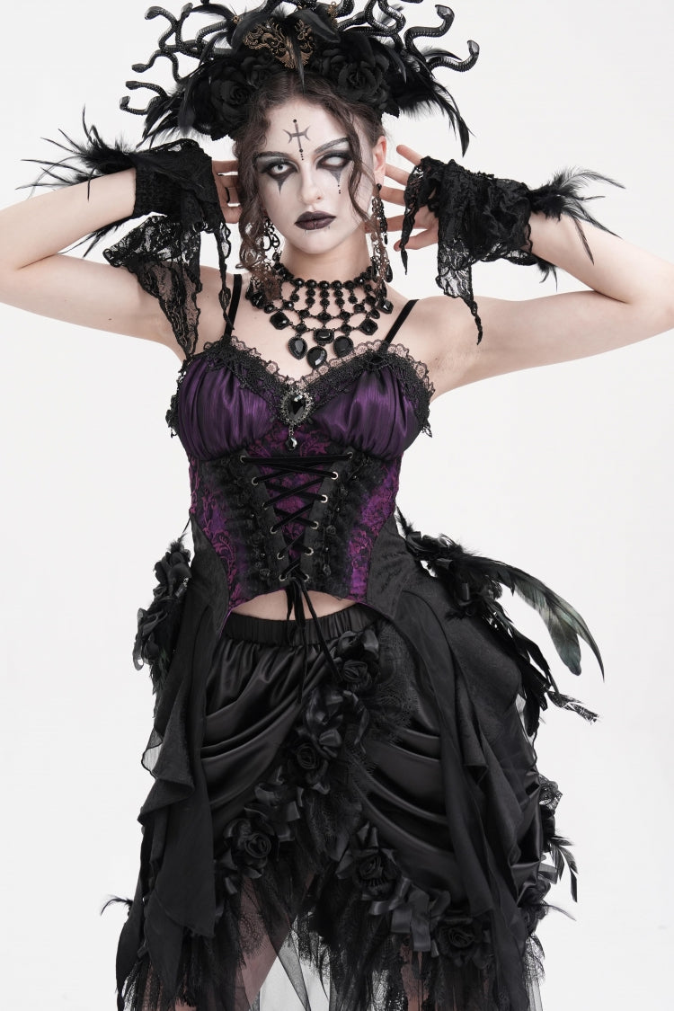 Purple Lace Lace-Up Women's Gothic Overbust Corset