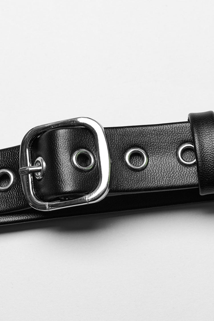 Black Buckle Ring Faux Leather Women's Steampunk Adjustable Choker Harness
