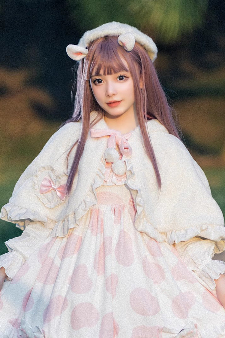Ivory Plush Bunny Ears Bowknot Sweet Princess Lolita Cloak Coat