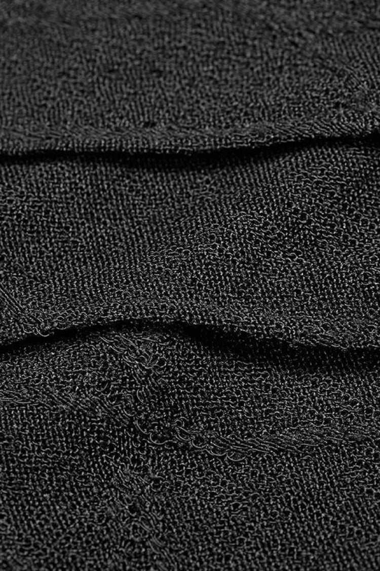 Black High Collar Long Sleeves Hollow Asymmetric Women's Punk T-Shirt