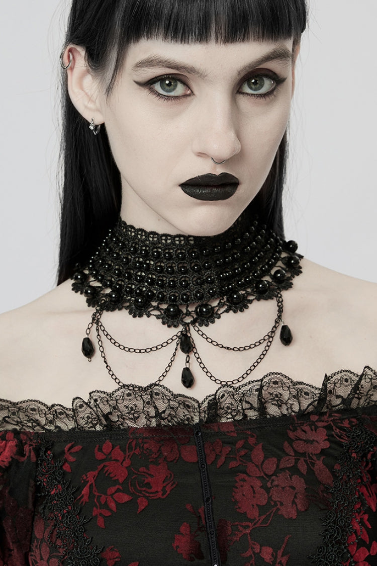 Black Pearl Hollow Lace Women's Gothic Gorgeous Choker