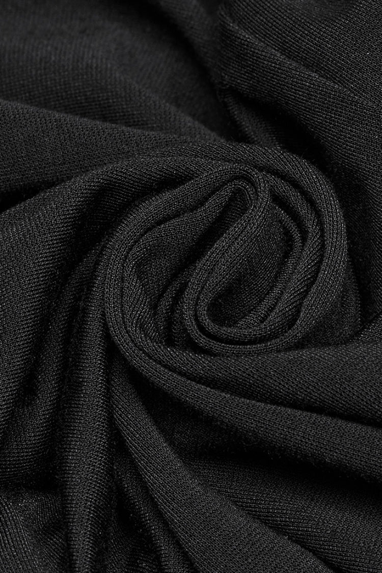 Black Buckle Straps Pleated Women's Punk Leggings