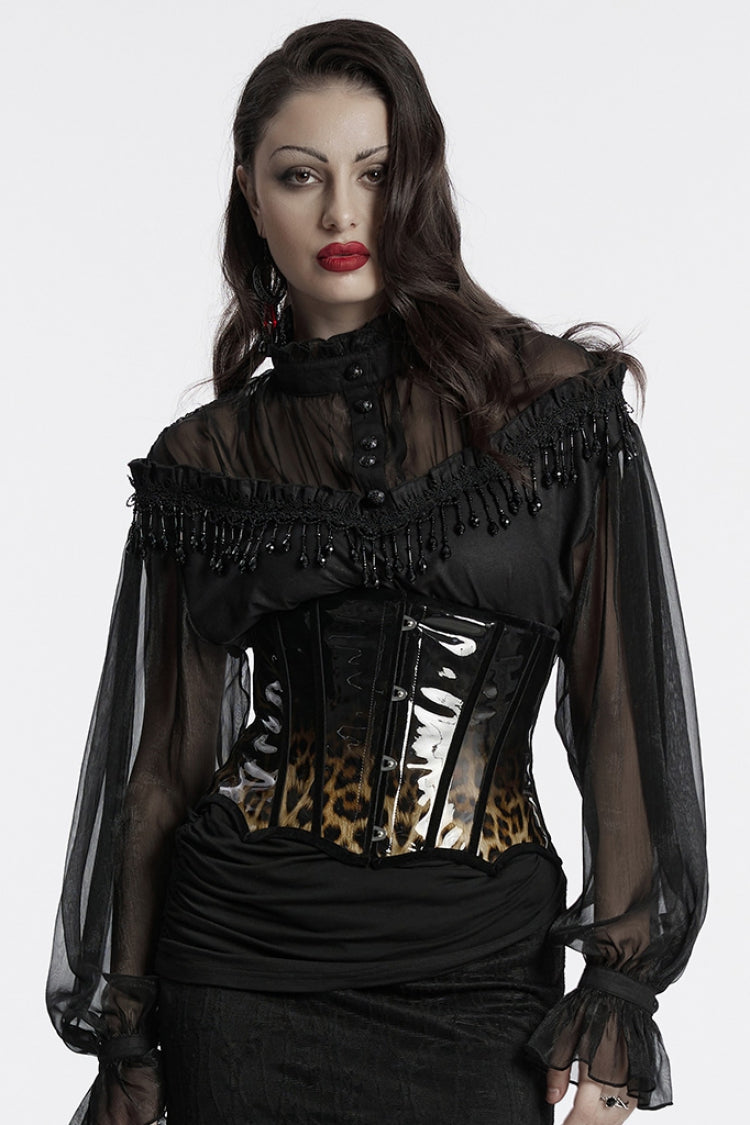 Black/Coffee Gradient Patent Leather Women's Gothic Underbust Corset