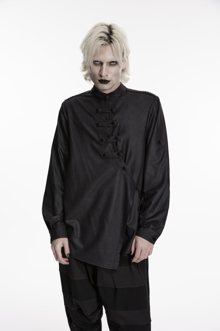 Black Stand Collar Long Sleeves Asymmetric Men's Punk Shirt