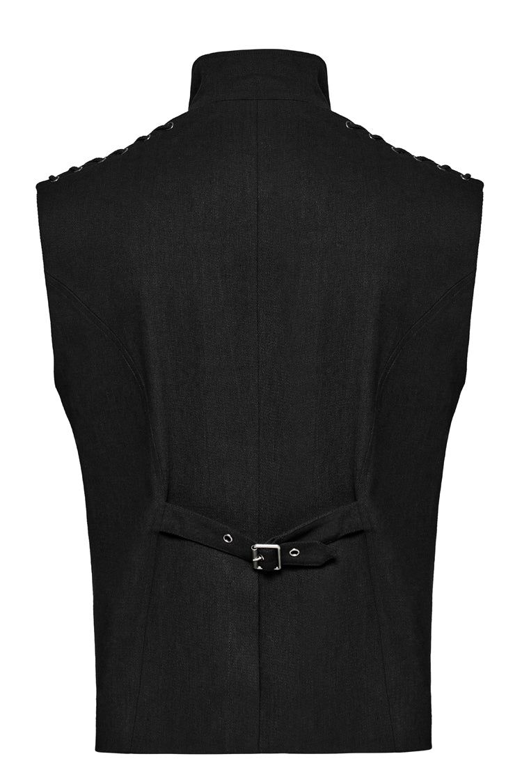 Black/Red Stand Collar Stitching Slim Men's Punk Vest