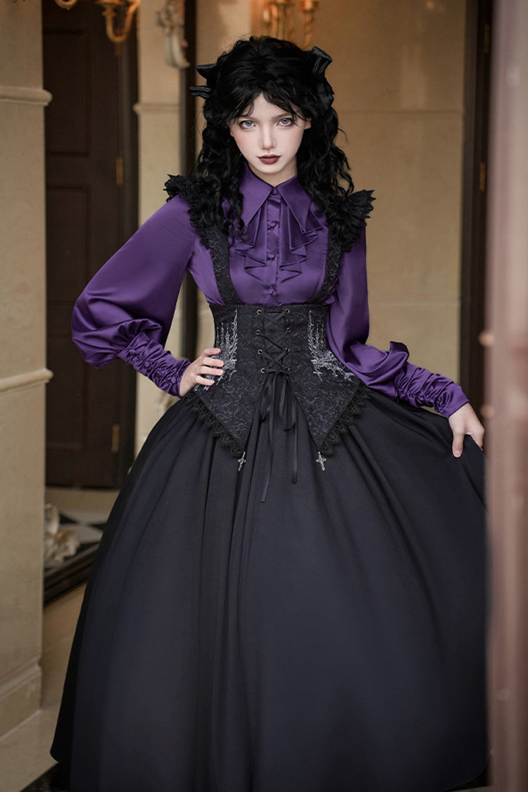 Schwarzes [Nacht der Dornen] ärmelloses Stickerei-Schnürung Gothic Lolita Träger-BH-Unterstützungskleid 2 Versionen 