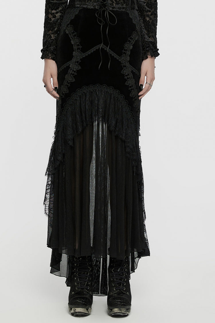 Black Ruffle Stitching Lace Women's Gothic Fishtailed Skirt