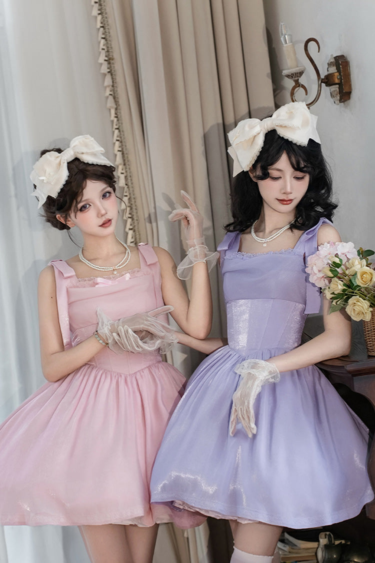 Robe Jsk Sweet Lolita sans manches avec nœud papillon et volants en os de poisson [Mer Mousseuse] rose 