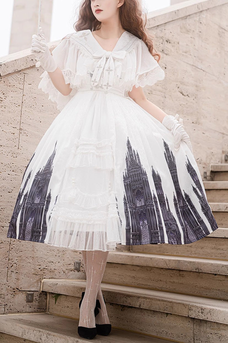 White Sleeveless Print Lace Gothic Vintage Princess Lolita Jsk Dress