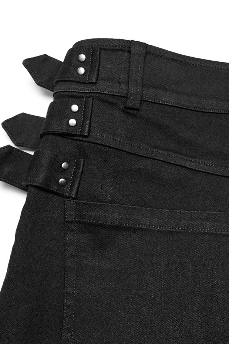 Black Slim Straps Symmetrical Men's Steampunk Straight Leg Pants
