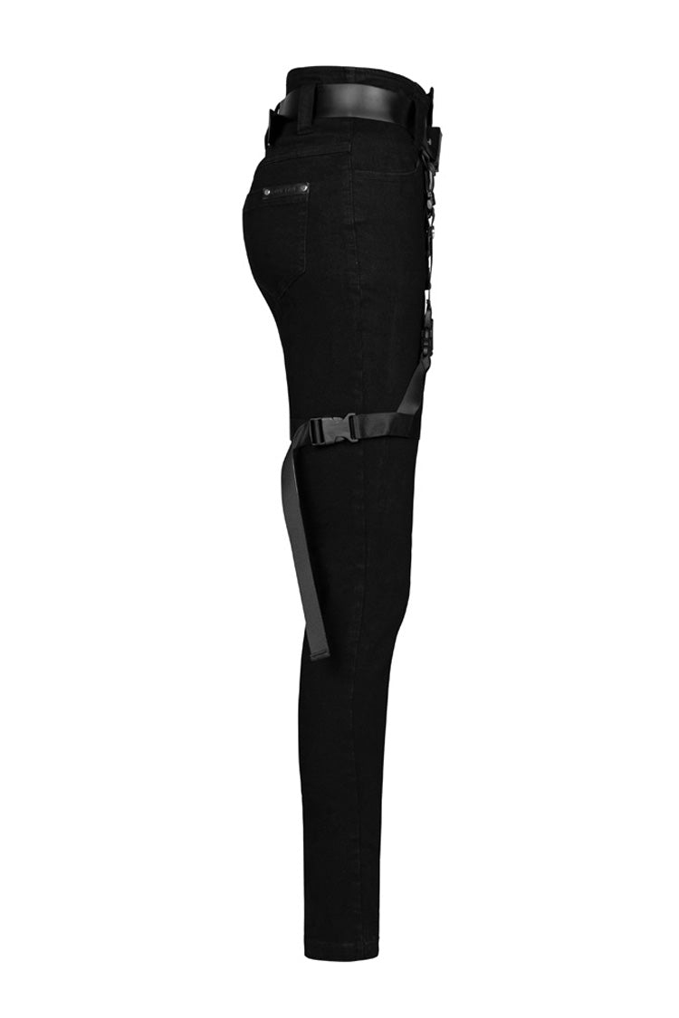 Schwarze, abnehmbare Skinny-Jeans aus Loop-Denim für Damen im Steampunk-Stil