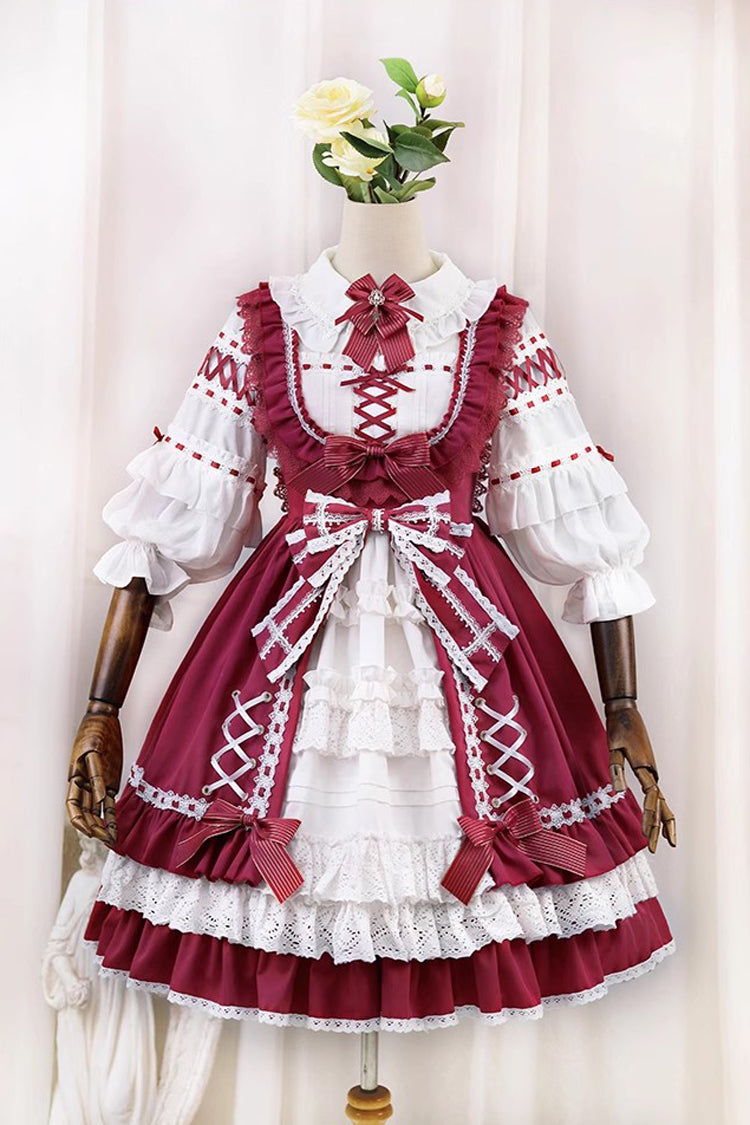 Red/White [Tina's Gift] Sleeveless Multi-Layered Ruffle Cardigan Bowknot Lace Sweet Lolita Jsk Dress