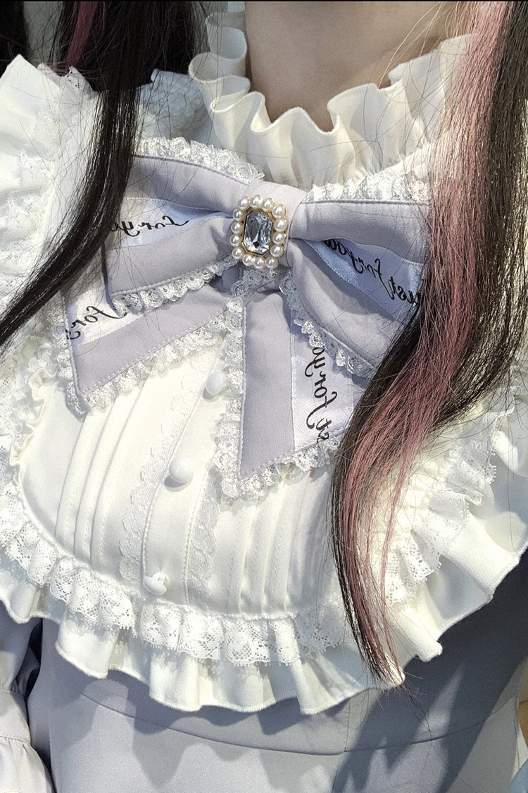 Light Blue [Rose Princess] Off Shoulder Long Sleeves Ruffle Bowknot Gothic Jirai Kei Dress