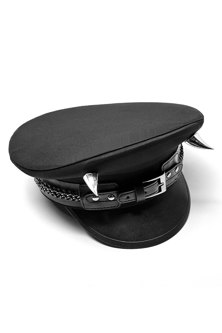 Black Rivets Leather Buckle Men's Steampunk Military Hat
