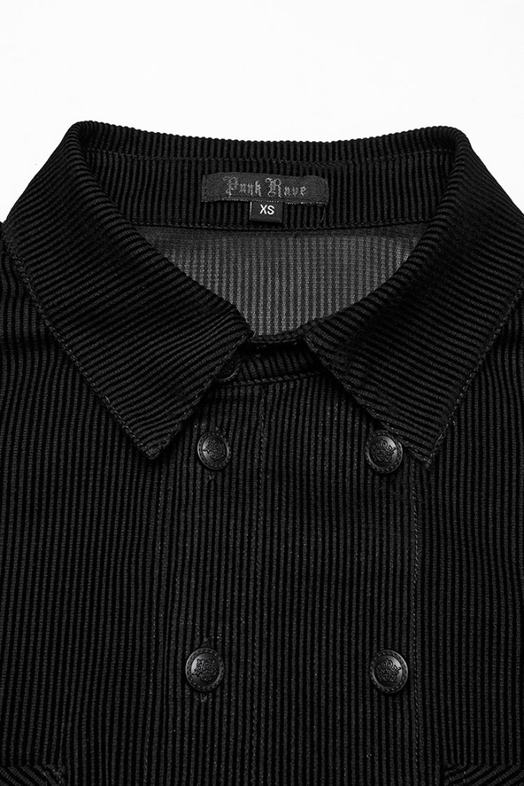 Schwarze zweireihige Herrenbluse mit langen Puffärmeln im Gothic-Stil 