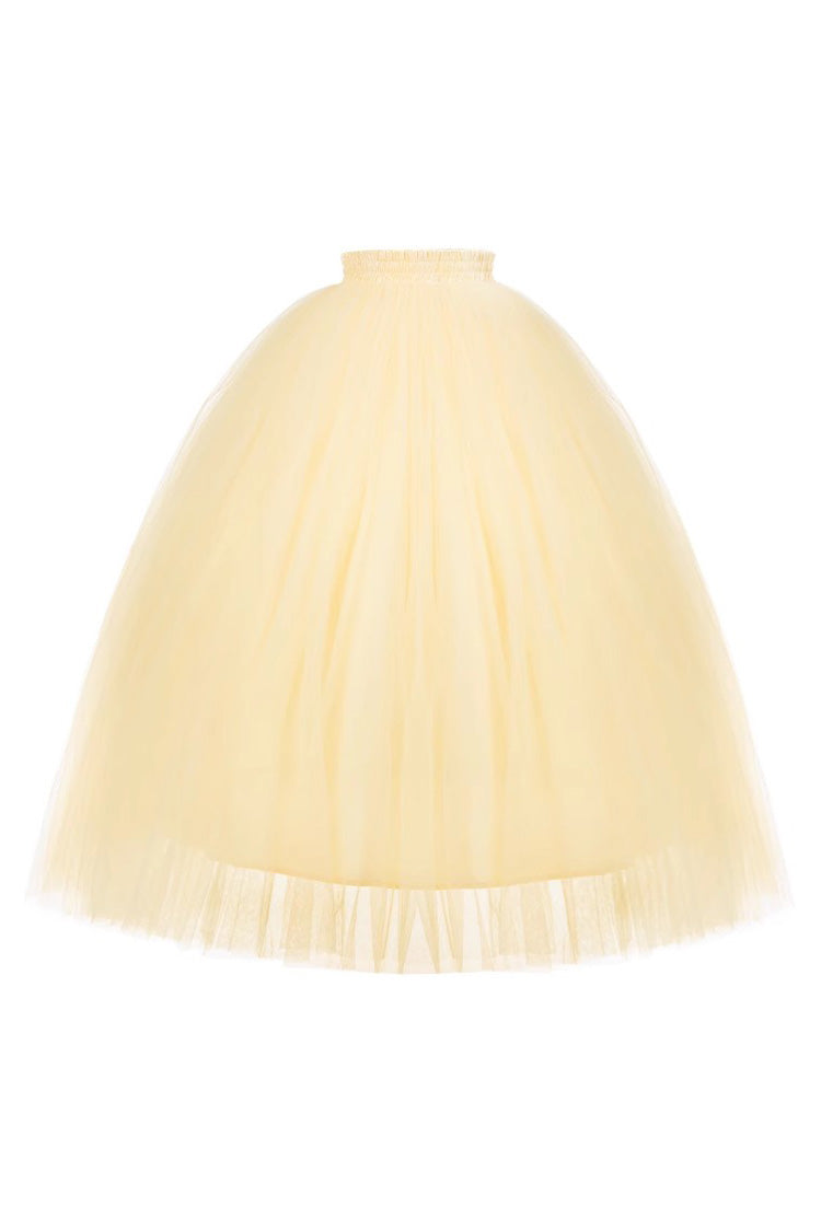 Yellow [Sissi's Pilgrimage] Off Shoulder Ruffle Bowknot Lace Sweet Lolita Skirt (Long Version)
