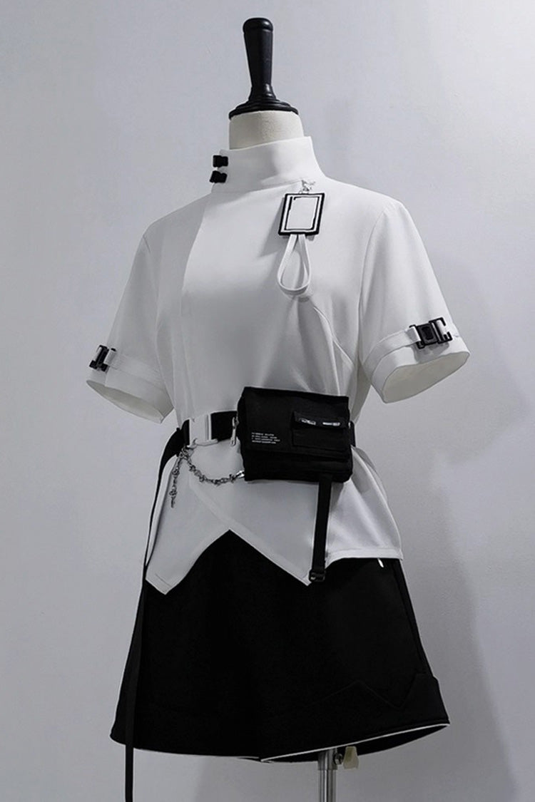 Blouse Lolita Blanche Style Fonctionnel à Col Montant Manches Courtes Mode Ouji Prince Beau 