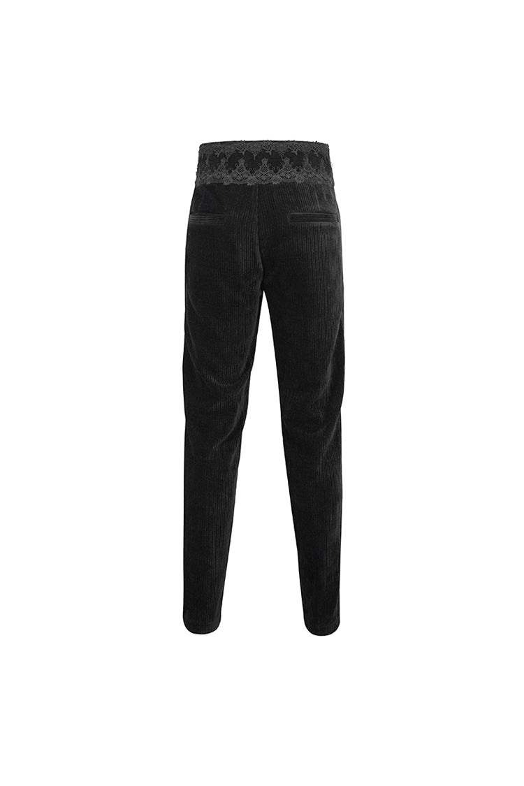 Black High Waisted Lace Splice Men's Gothic Pants