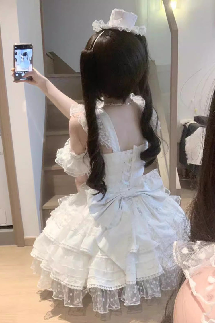 White Pray Multi-Layered Bowknot Lace Sweet Lolita Dress