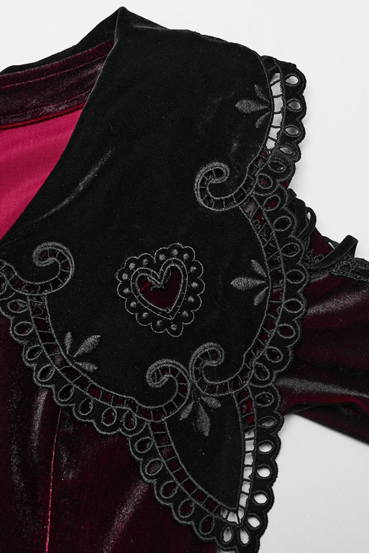 Black/Red Doll Collar Long Sleeves Gradient Embroidery Women's Gothic Prom Dress