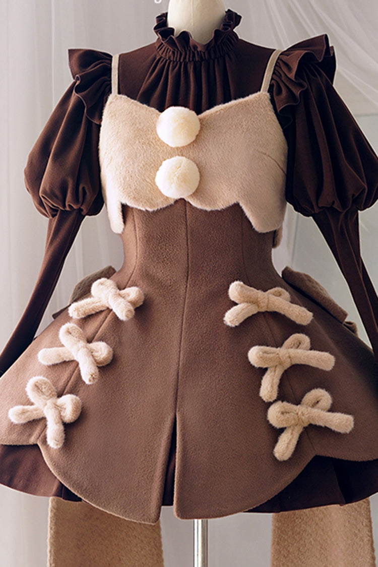 Stand Up Collar Long Sleeves High Waisted Thickened With Vest Sweet Lolita OP Dress 4 Colors