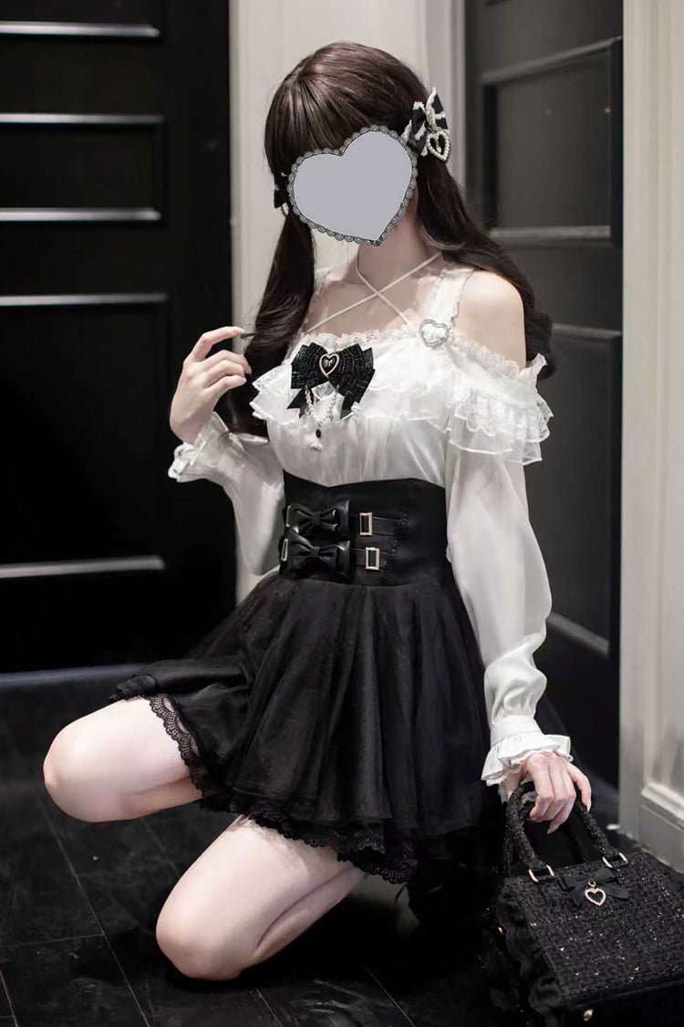 Black Solid Color Bowknot Sweet Jirai Kei Japanese Skirt