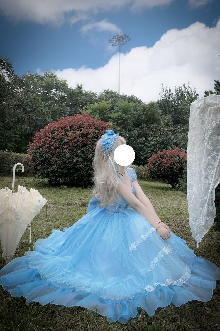 Blue [Moonlight Sonata] Ruffle Cardigan Bowknot Lace Sweet Vintage Lolita Jsk Dress
