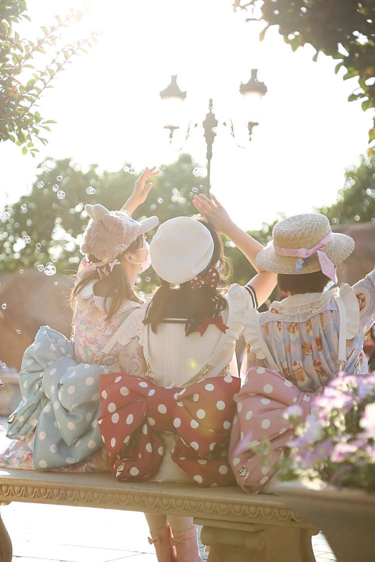 Pink/White Polka Dot Print Bowknot Shaped Sweet Lolita Backpack