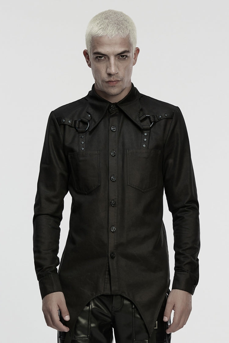 Black Bat Collar Long Sleeves Irregular Men's Punk Blouse