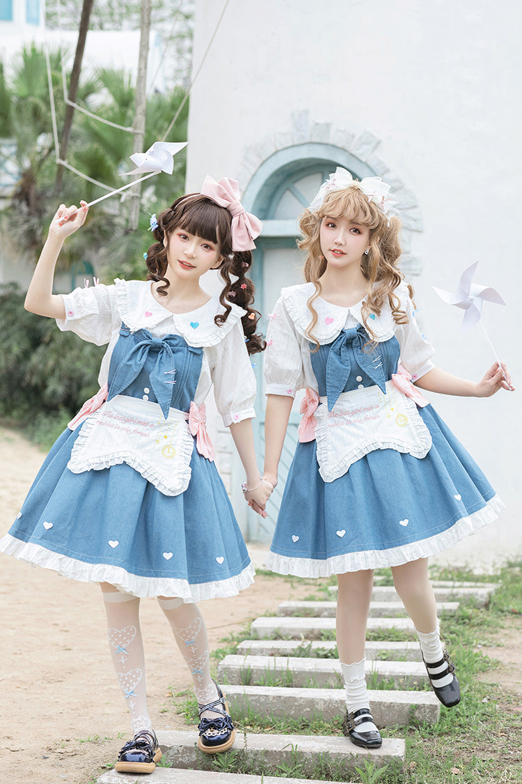 Blue [Cowboys Are Busy] Ruffle Bowknot Sweet Lolita Strap Dress