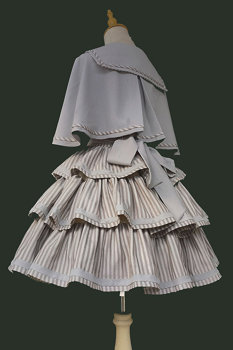 [From Afar] Sleeveless Triple-Layered Stripe Print Bowknot Sweet College Style Lolita Dress 2 Colors
