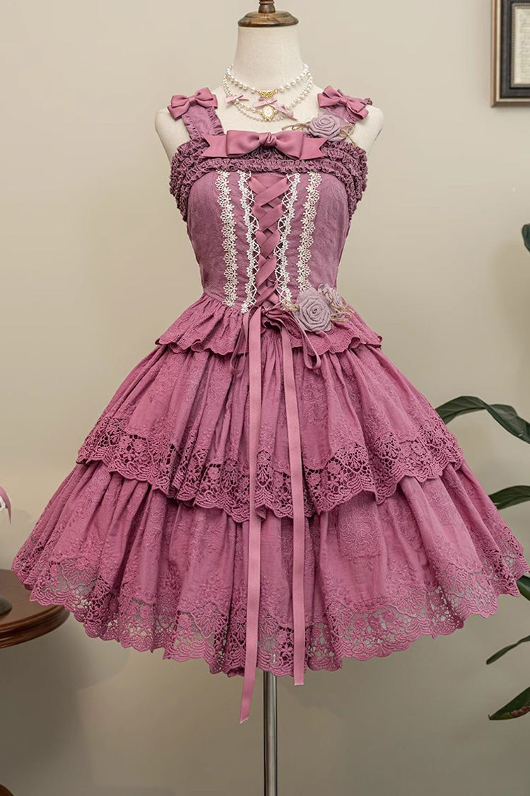 Beerenlila [Forest Waltz] Besticktes Schleifen-Schnür-Top mit schmalen, süßen und eleganten Lolita-Hosenträgern