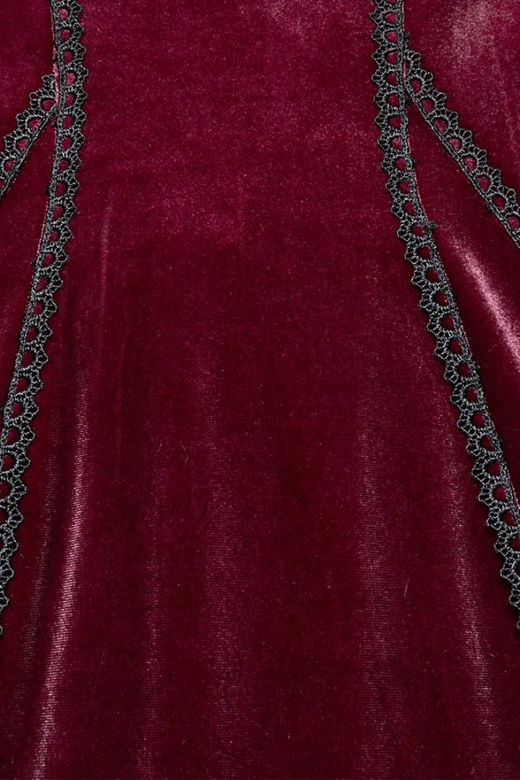Red Long Sleeves Floral Embroidery Stitching Lace Women's Gothic Gown Dress