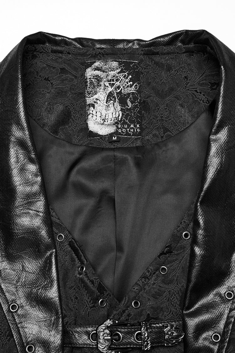 Black Lapel V-neck Sleeveless Jacquard Buckle Men's Gothic Vest