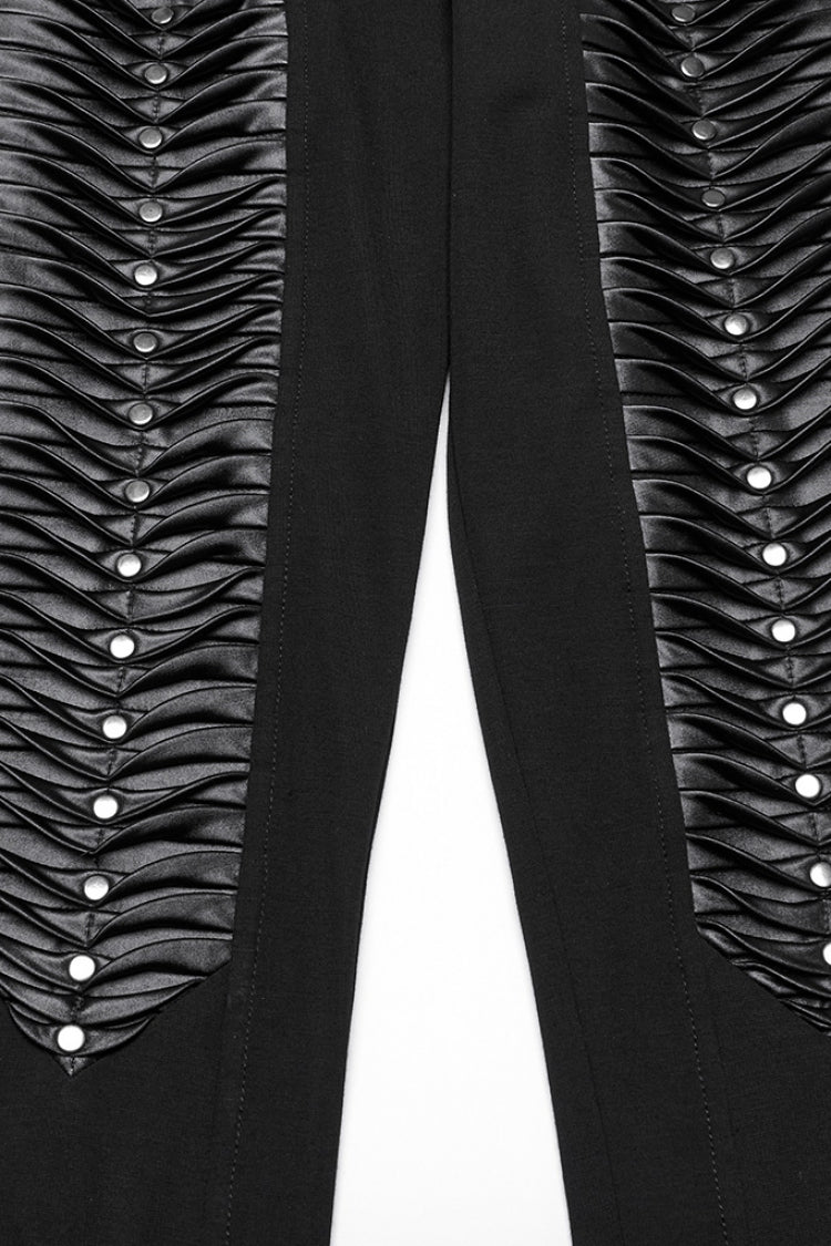 Black Buckle Straps Pleated Women's Punk Leggings