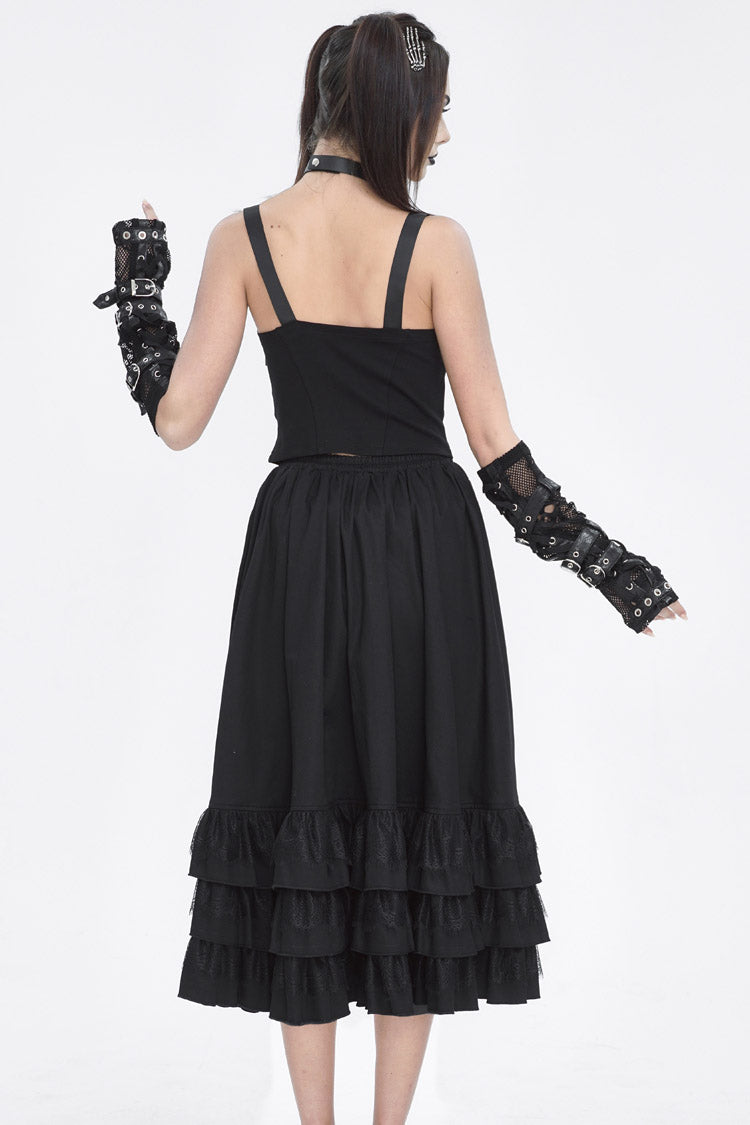 Black Ruffle Matching Belt Womens Gothic Skirt
