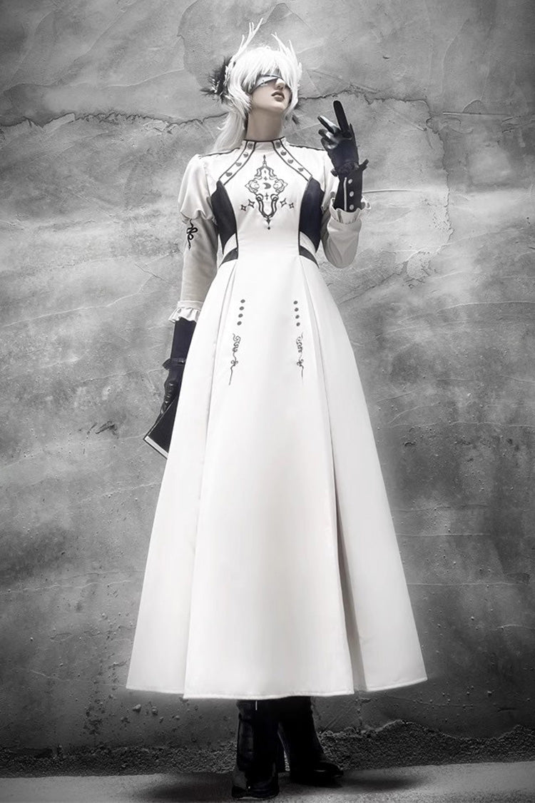 White Long Sleeves Moon Talisman Print Gothic Lolita Long Dress