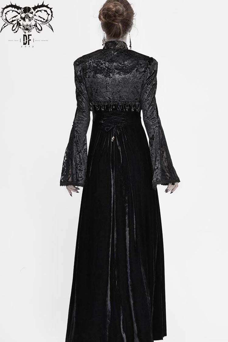 Schwarzer Spitzensamt-Blasen-Trompetenärmel-Gothic-Schal für Damen