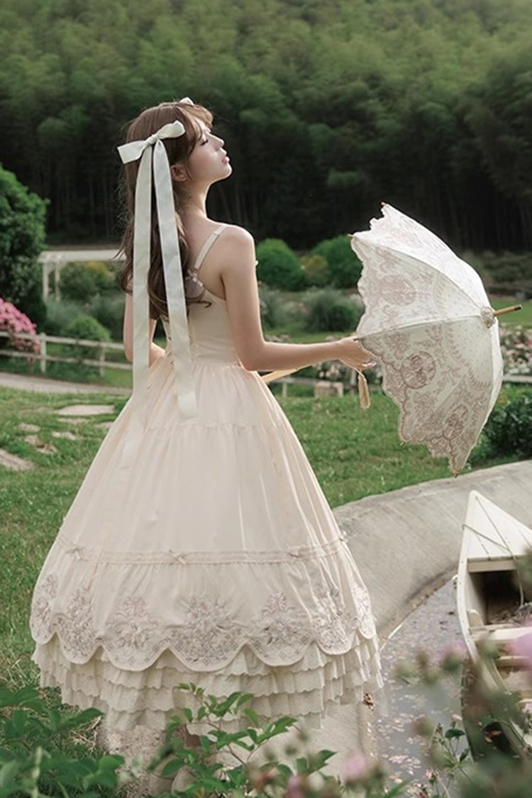 Abricot [Papillon Fantaisie] Robe Lolita Sweet Princess à Volants à Trois Couches avec Noeud Papillon Broderie en Dentelle Jsk 