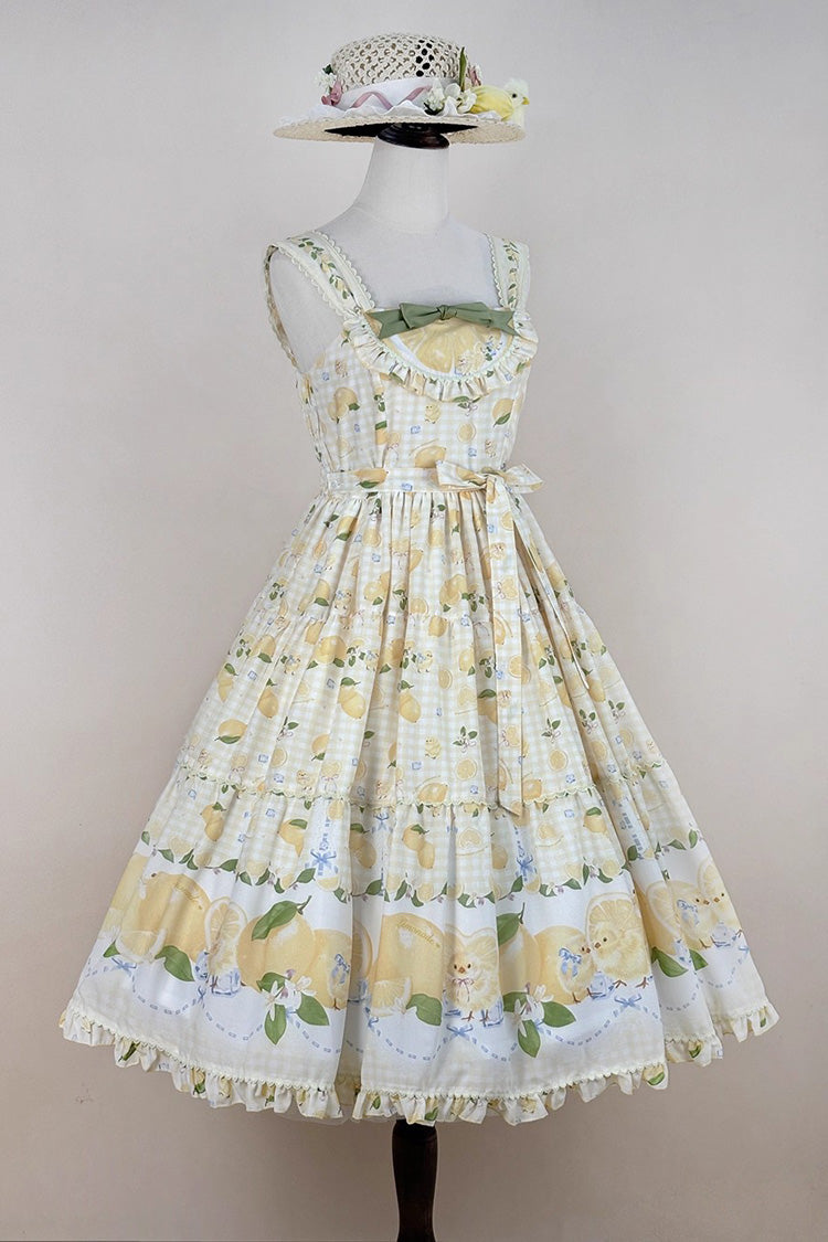Yellow [Lemon Chicken] Print Ruffle Bowknot Lace Sweet Lolita Jsk Long Dress