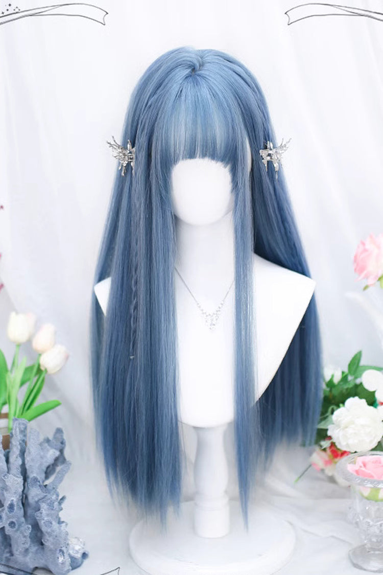 Blue Air Bangs Slightly Curly Long Sweet Lolita Wig