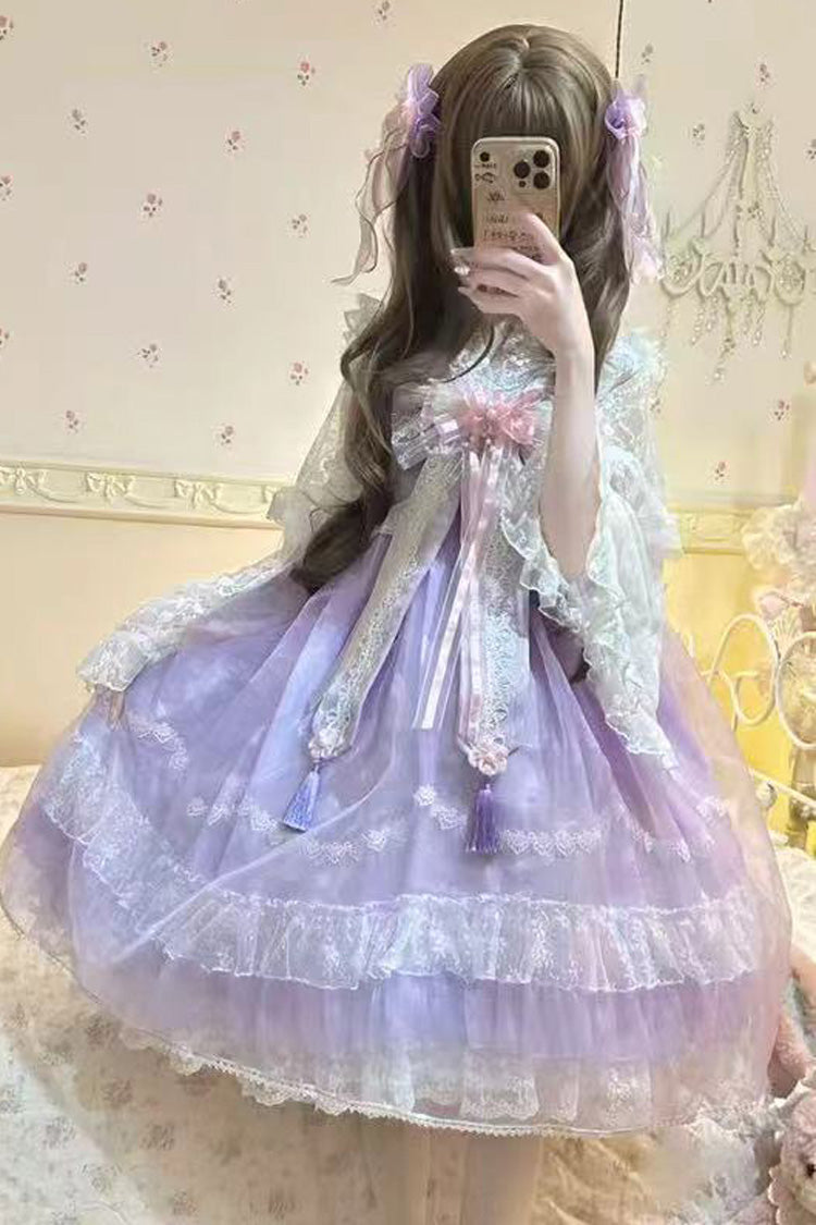 [Peach Blossoms in Spring Fields] Sleeveless Ruffle Bowknot Lace Sweet Chinese Style Lolita Jsk Dress 3 Colors